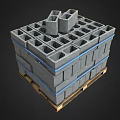 Stacked Concrete Blocks Secured With Blue Straps On Wooden Pallets Including Single Block 3d model