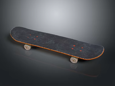 Black Skateboard With Orange Edge Red Grip Dots And Smooth Rolling Wheels 3d model