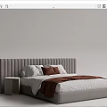 Modern Double Bed With White Sheets Brown Blanket Pillows And Nightstand 3d model