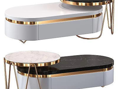 Modern Coffee Table With White Black Marble Top And Golden Metal Frame 3d model
