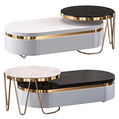 Modern Coffee Table With White Black Marble Top And Golden Metal Frame 3d model