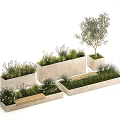 Modern Wooden Outdoor Chair in Garden Setting with Green Plants and Rectangular Planters
