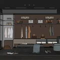 Elegant Modern Walk in Closet Interior Design With Hanging Clothes Shelves Bench And Mirror