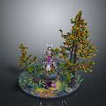 Detailed Fantasy Forest Scene Diorama With Fairy Trees Flowers And Stones