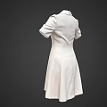 White Linen Dress with Double Breasted Short Sleeves Lapel and A line Skirt Design