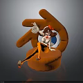 Brown Haired Girl With White Wings Sitting On Orange Creature Shaped Seat