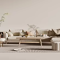 Cozy Beige Sofa Coffee Table Set With Throw Pillows Floor Lamp And Ottoman