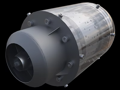 Industrial Equipment Cylindrical Structure With Metal Construction Transparent Casing And Bolted Connections 3d model