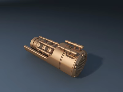 Golden Cylindrical Industrial Equipment Featuring Mechanical Pipes Bolts And Structural Design 3d model
