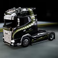 Scania Truck Featuring Black Body Gold Snake Design and Dynamic Driving Scene 3d model