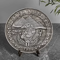 Egyptian Style Silver Decorative Ornament Set With Horus Pyramids Ankh On Marble Surface