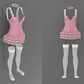 Stylish Pink Spaghetti Strap Dress With Layered Skirt And White Thigh High Socks