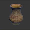 Traditional Ceramic Vase with Hand-Painted Geometric Patterns in Yellow and Red Tones for Decorative