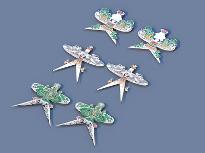 Decorative Butterfly Ornaments With Intricate Patterns And Green Accent Details 3d model