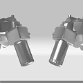 Pair of Silver Metal Automotive Mechanical Components with Structural Design Features