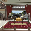 Ancient Chinese Architecture Courtyard With Traditional Wooden Pagoda Lanterns And Furniture