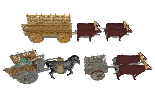 Chinese carriage ox cart 3d model