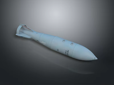 Gray Military Missile With Tail Fins And Surface Markings On Dark Background 3d model