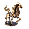Mythical Kirin Sculpture with Golden Black Metal Intricate Mane Tail and Hexagonal Base