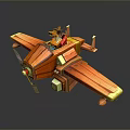 Cute Orange Cartoon Airplane With Small Animal Character And Propeller Wings