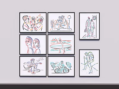 Modern figure painting hand-painted line decorative painting 3d model