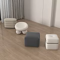 Modern Home Interior With Different Style Soft Upholstered Stools In Gray And White 3d model