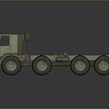 Military Truck Chassis Model With Multiple Wheels In Khaki Color And Wooden Texture
