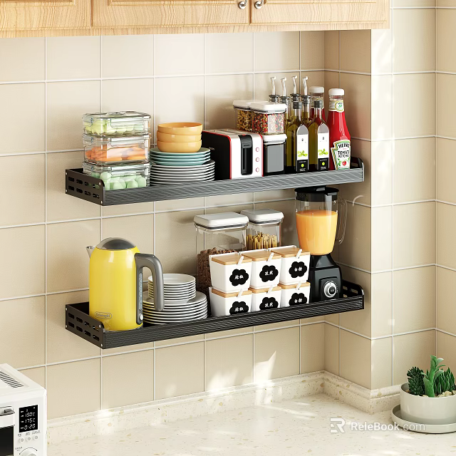 Wall Mounted Bathroom Cabinet Shelf With Multi Tier Storage For Kitchen Plates Jars And Appliances 3d model 