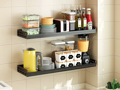 Wall Mounted Bathroom Cabinet Shelf With Multi Tier Storage For Kitchen Plates Jars And Appliances 3d model