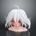Female Head Model With White Short Hair Red Eyeshadow Green Eyes And Blushing Cheeks
