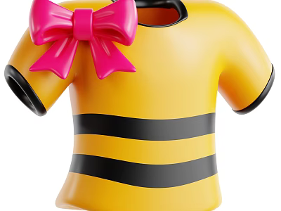 Cute Yellow T-shirt With Black Stripes And Pink Bow On Neckline 3d model