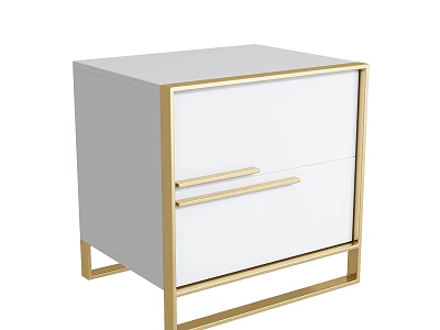 Modern Bedside Table With White Surface Gold Frame And Two Drawers 3d model