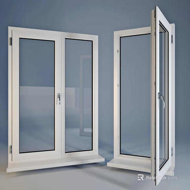 Modern White Frame Casement Windows With Clear Glass Panels And Open Close Design 3d model 