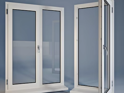 Modern White Frame Casement Windows With Clear Glass Panels And Open Close Design 3d model