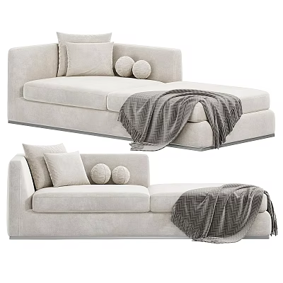 Modern Beige Chaise Lounge With Soft Round Cushions And Gray Throw Blanket 3d model