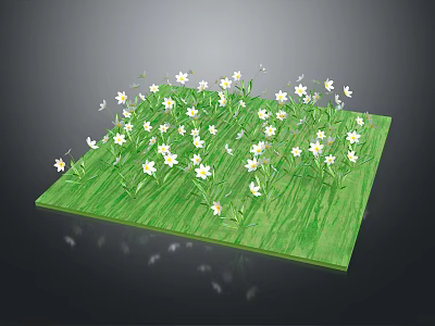 Lush Green Grass Surface Adorned With Small White Flowers And Fresh Plants 3d model