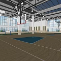 Modern Basketball Gymnasium With High Ceiling Large Windows Basketball Hoops Wooden Floor And Glass Skylights