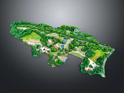 Wildlife Natural Habitat With Lush Green Vegetation Pond And Pathways In Park 3d model