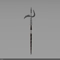 Medieval Polearm Weapon With Intricate Metal Blade And Wooden Shaft Design