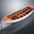 Wooden Rowing Boat Featuring White Hull Interior Wooden Seats And Red Lifebuoy