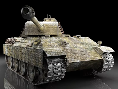 Military Tank 3D Model With Camouflage Paint Large Cannon And Tracks 3d model