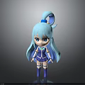 Cute Anime Style Cartoon Character With Long Blue Hair Ponytail And Blue Outfit