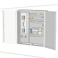 Open White Distribution Box With Internal Circuit Breakers Wires And Components 3d model