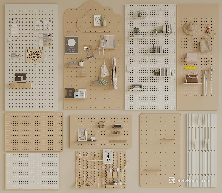 Stylish Pegboard Accessories With Various Designs For Home Organization And Decorative Wall 3d model 