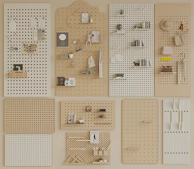 Stylish Pegboard Accessories With Various Designs For Home Organization And Decorative Wall 3d model