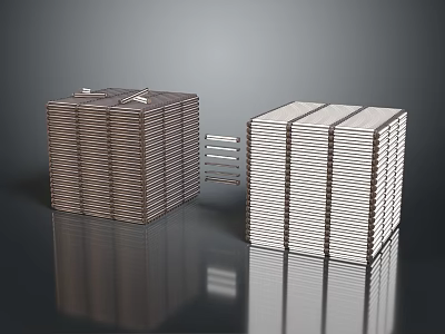 Modern Cube Shaped Lighting Combination With Brown White Striped Surfaces And Metal Connecting Strips 3d model