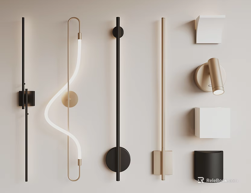 Modern Wall Lamps With Sleek Metal Design And Various Geometric Shapes For Home Decor 3d model 
