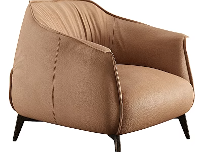 Brown Leather Single Sofa with Modern Design and Black Slim Legs 3d model