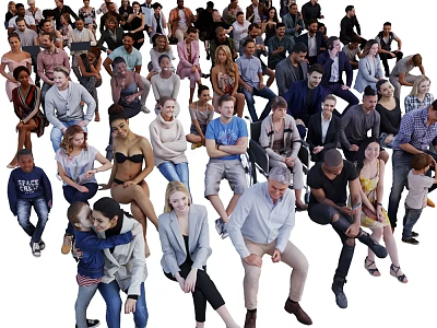 Large Group of Diverse People with Different Ages and Various Poses 3d model