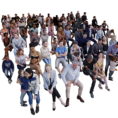Large Group of Diverse People with Different Ages and Various Poses 3d model